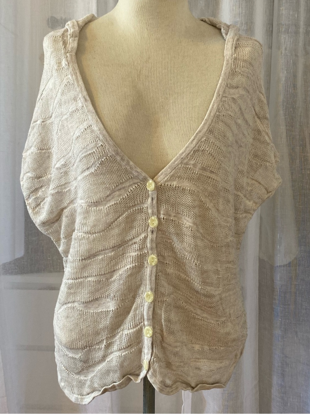 Womens Open Knit Hooded Coastal Beachy Sleeveless Sweater Beige Size XS